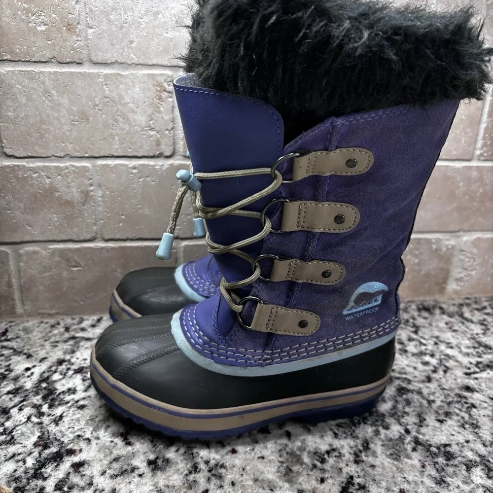 Sorel Joan Of‎ Artic Purple Suede Snow Boots Girls Sz1